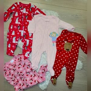 EUC,  beautiful Christmas/ holiday/ winter Fleece Pajamas,  6m